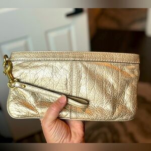 Cute COACH Gold Leather Wristlet Clutch
